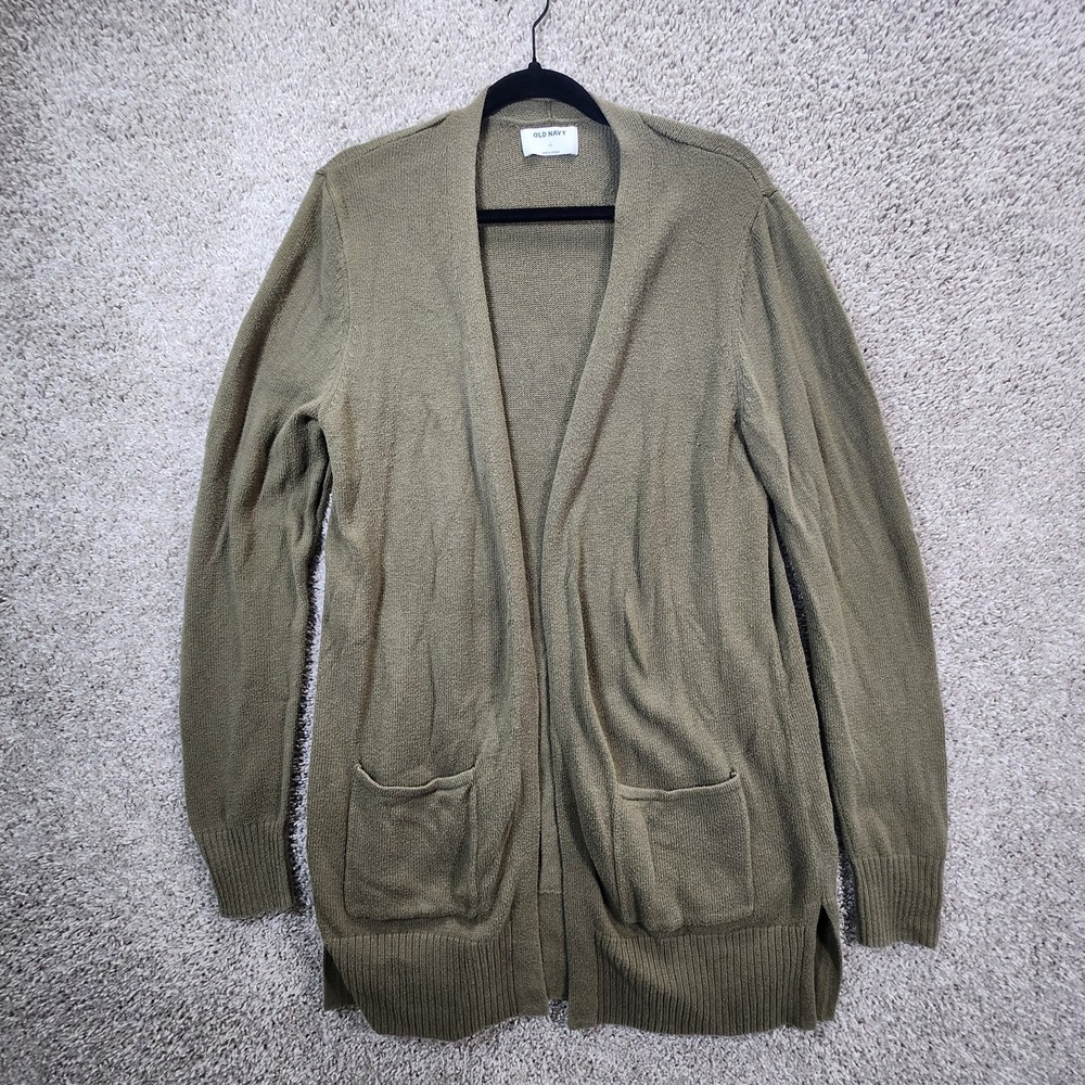Old Navy Cardigan Women's Large Tall Green Tight Knit Pockets Open Front Comfy